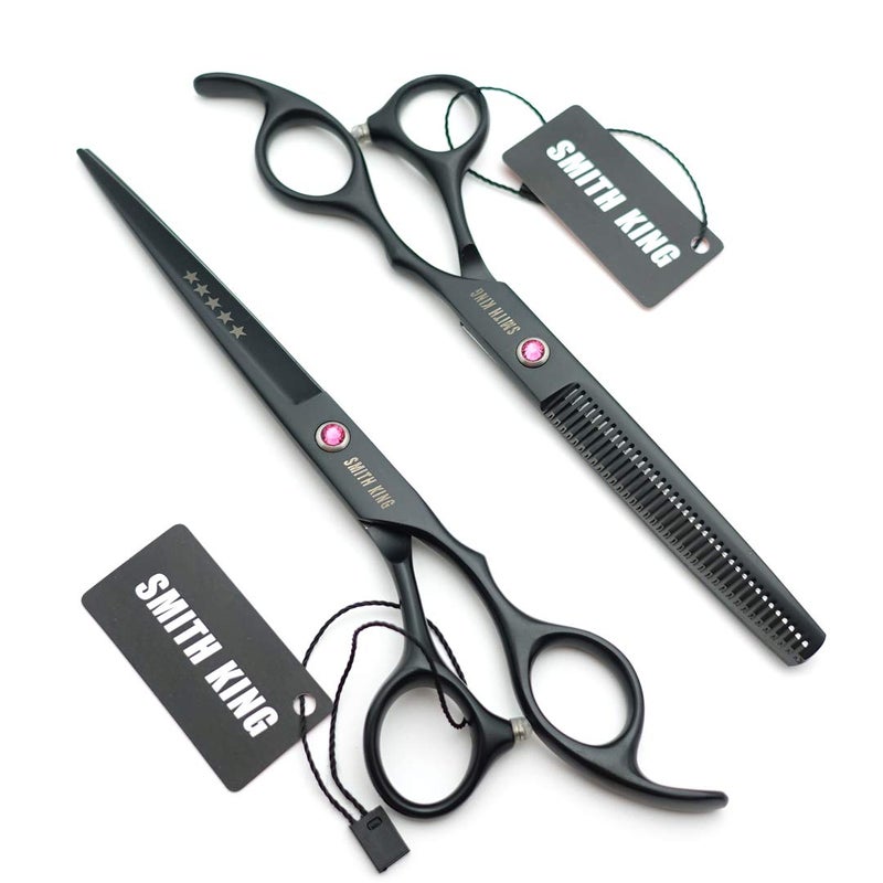 Smithking 7.0 Inches Professional hair cutting thinning scissors set with razor (Black) - Image 4